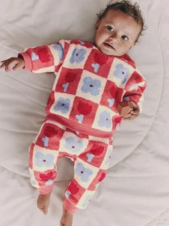 Rood/paars geruit - 2 -delige Set van Fleece Tops en Leggings voor Baby''s (0mnd-2jr)