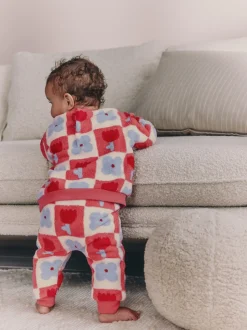 Rood/paars geruit - 2 -delige Set van Fleece Tops en Leggings voor Baby''s (0mnd-2jr)
