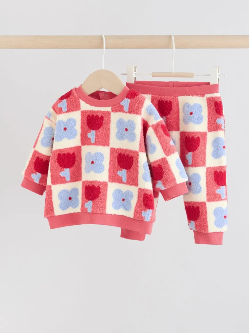 Rood/paars geruit - 2 -delige Set van Fleece Tops en Leggings voor Baby''s (0mnd-2jr)