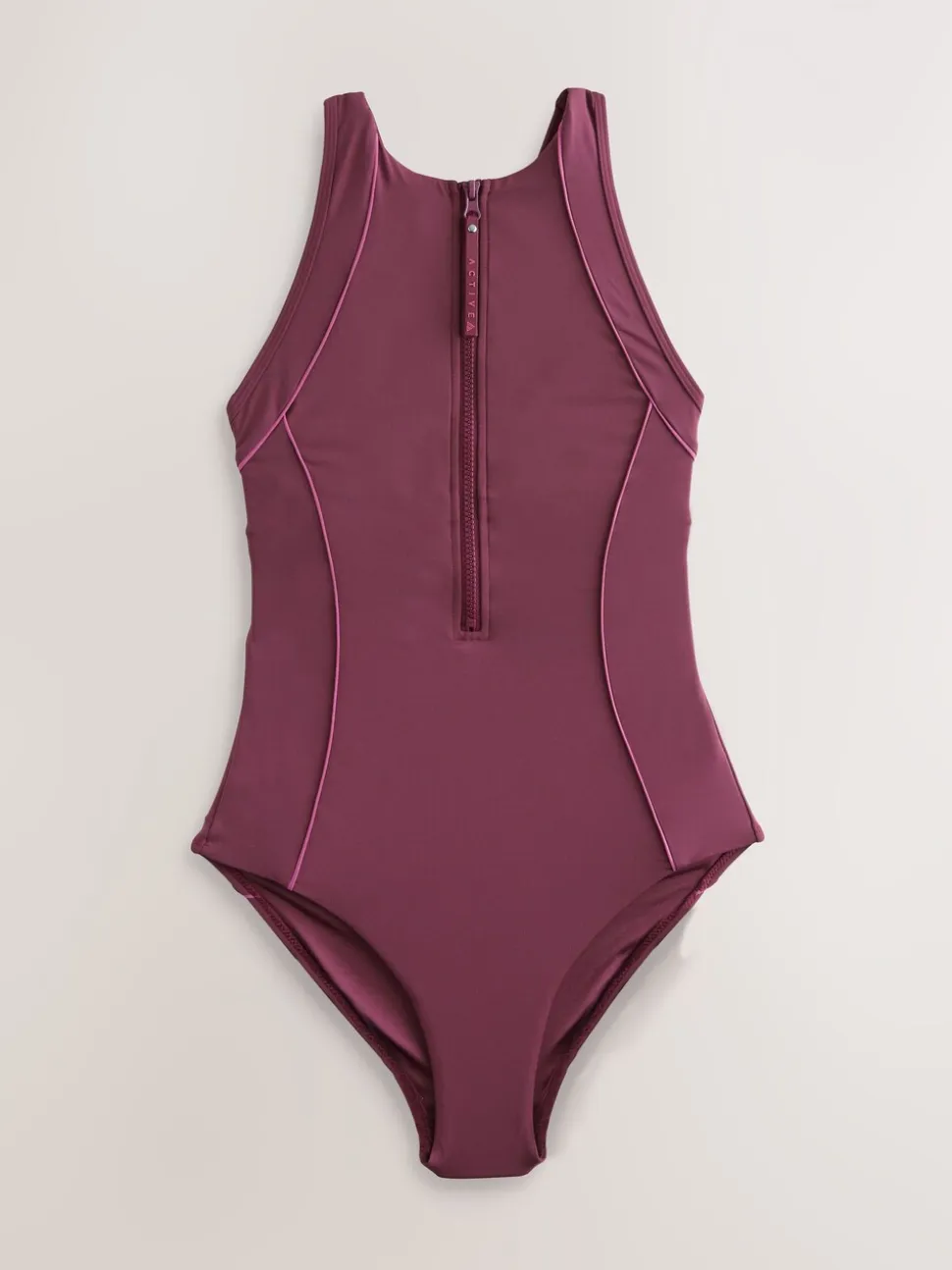 Roodpaars 'Wine' - Active High Neck Tummy Control Swimsuit