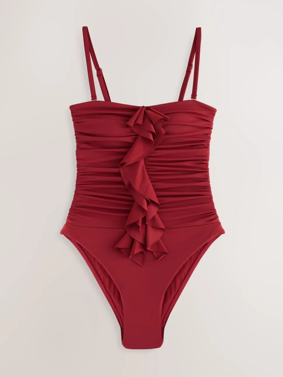 Roodpaars 'Wine' - Tummy Control Frill Bandeau Swimsuit