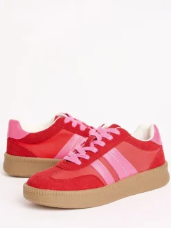 Rood/roze - Friends Like These Lace Up Retro Gumsole Sports Trainers