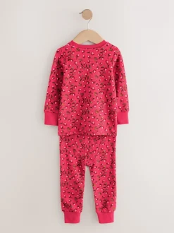 Rood/roze bloemenapplicatie - Verpakking van 3 knusse pyjama's (9 mnd-9 jr)