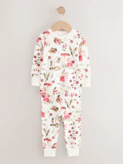 Rood/roze bloemenapplicatie - Verpakking van 3 knusse pyjama's (9 mnd-9 jr)