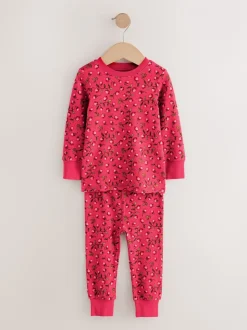 Rood/roze bloemenapplicatie - Verpakking van 3 knusse pyjama's (9 mnd-9 jr)