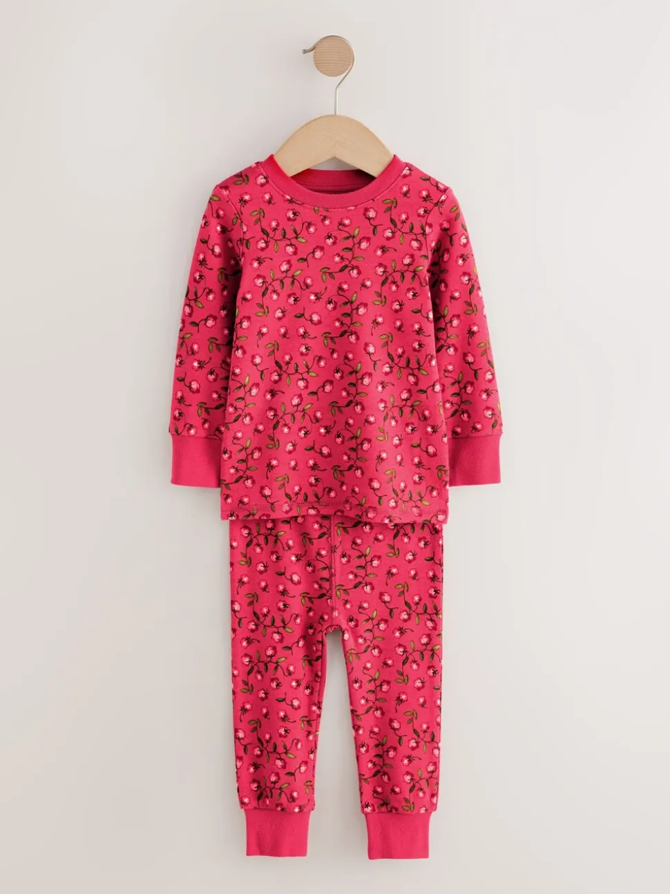 Rood/roze bloemenapplicatie - Verpakking van 3 knusse pyjama's (9 mnd-9 jr)