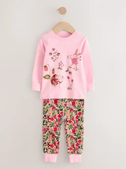 Rood/roze bloemenapplicatie - Verpakking van 3 knusse pyjama's (9 mnd-9 jr)