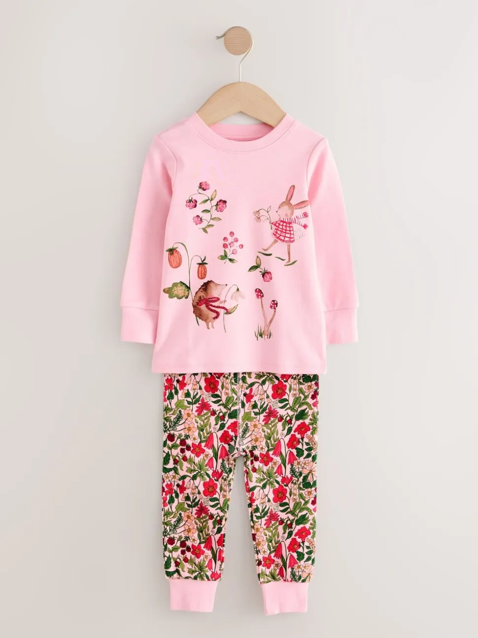 Rood/roze bloemenapplicatie - Verpakking van 3 knusse pyjama's (9 mnd-9 jr)