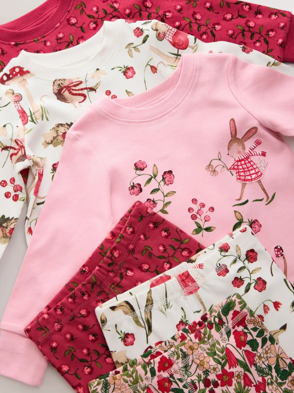 Rood/roze bloemenapplicatie - Verpakking van 3 knusse pyjama's (9 mnd-9 jr)