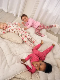 Rood/roze bloemenapplicatie - Verpakking van 3 knusse pyjama's (9 mnd-9 jr)