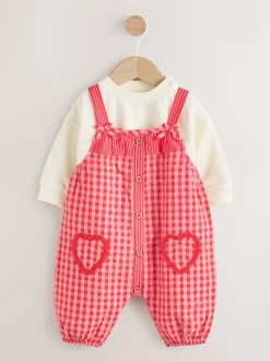Rood/roze geruit - Baby tuinbroek en bodysuit 2 -delige set (0mnd -2jr)