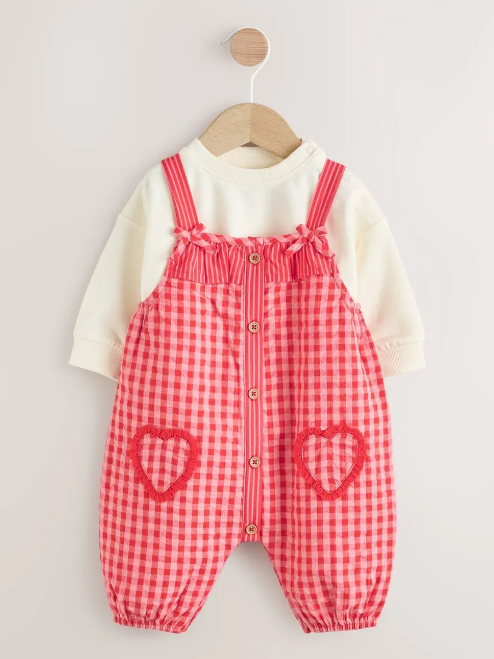 Rood/roze geruit - Baby tuinbroek en bodysuit 2 -delige set (0mnd -2jr)