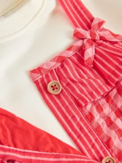 Rood/roze geruit - Baby tuinbroek en bodysuit 2 -delige set (0mnd -2jr)