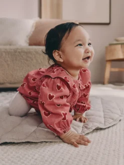 Rood/roze met hartjes - Babyrompers met bloemenprint Set 2 -delig met maillot (0mnd -3jr)