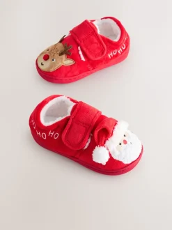 Rood/wit Kerstmis - Warm gevoerde pantoffels met kuipzool