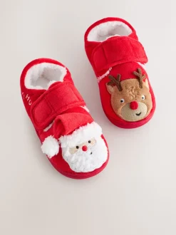 Rood/wit Kerstmis - Warm gevoerde pantoffels met kuipzool