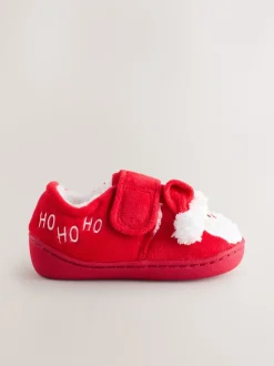 Rood/wit Kerstmis - Warm gevoerde pantoffels met kuipzool