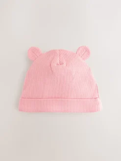 Roze - 4 -delige Baby Muts en Slabbetjes Set (0-18mnd)