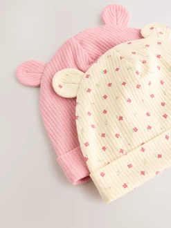 Roze - 4 -delige Baby Muts en Slabbetjes Set (0-18mnd)