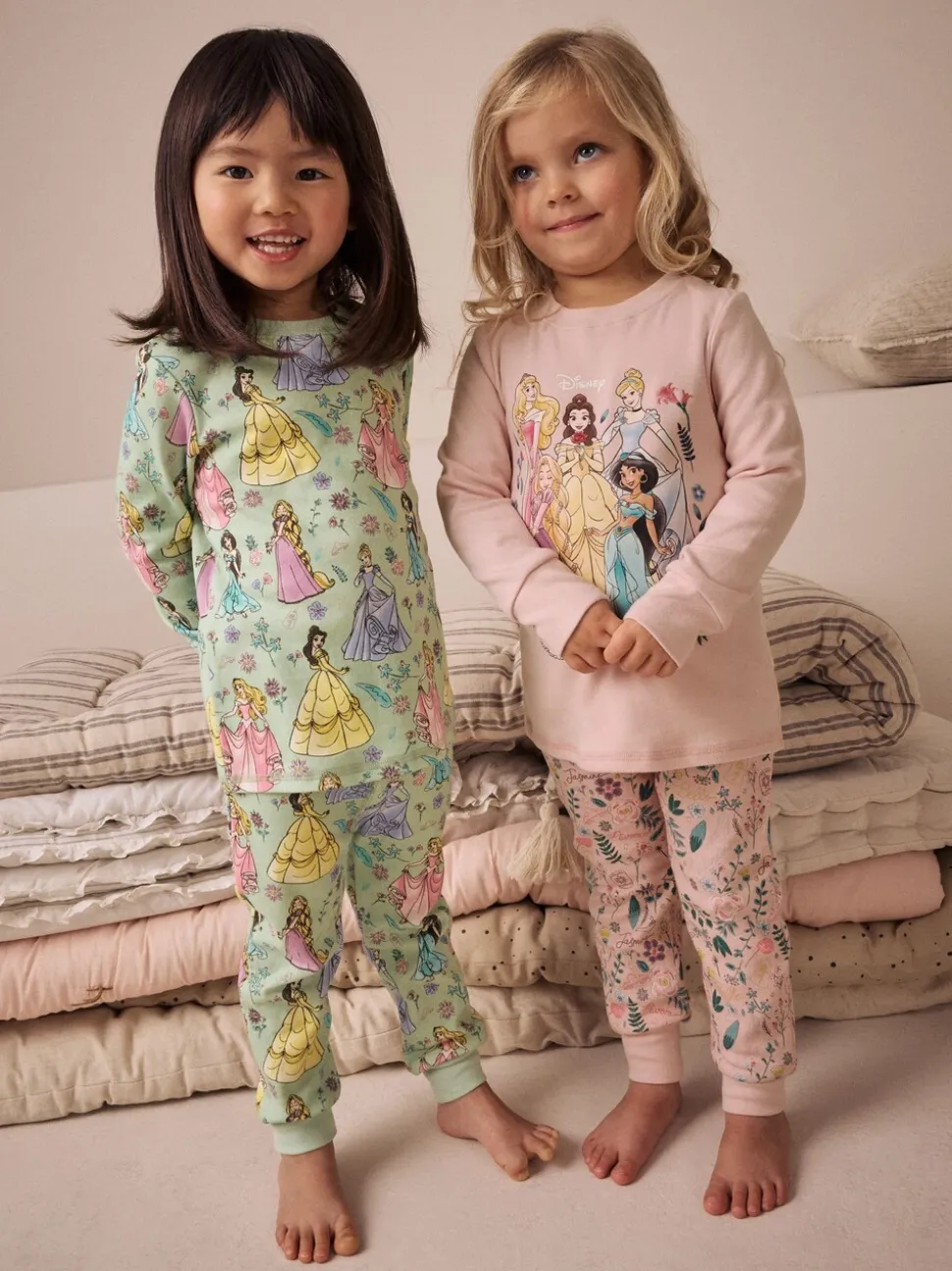 Roze - 100% katoenen Disney prinses knusse pyjama's met lange mouwen verpakking van 2 (9mnd - 10 jr)