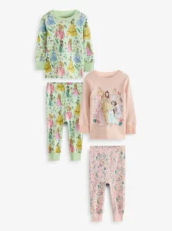 Roze - 100% katoenen Disney prinses knusse pyjama's met lange mouwen verpakking van 2 (9mnd - 10 jr)