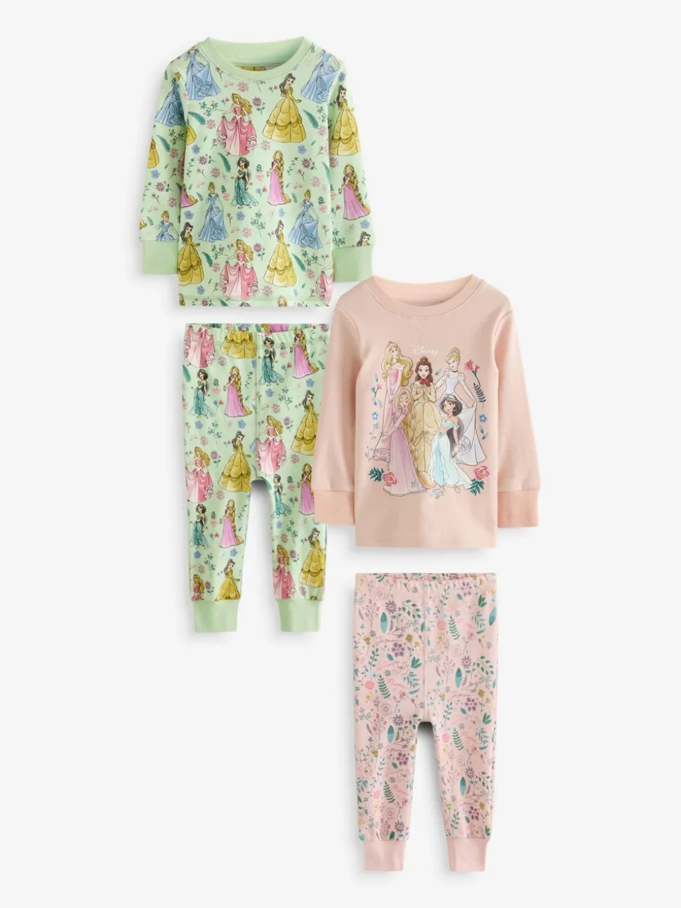 Roze - 100% katoenen Disney prinses knusse pyjama's met lange mouwen verpakking van 2 (9mnd - 10 jr)