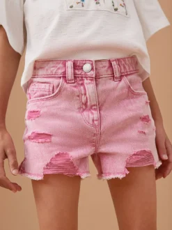Roze - 100% katoenen shorts met gerafelde rand (3-16jr)