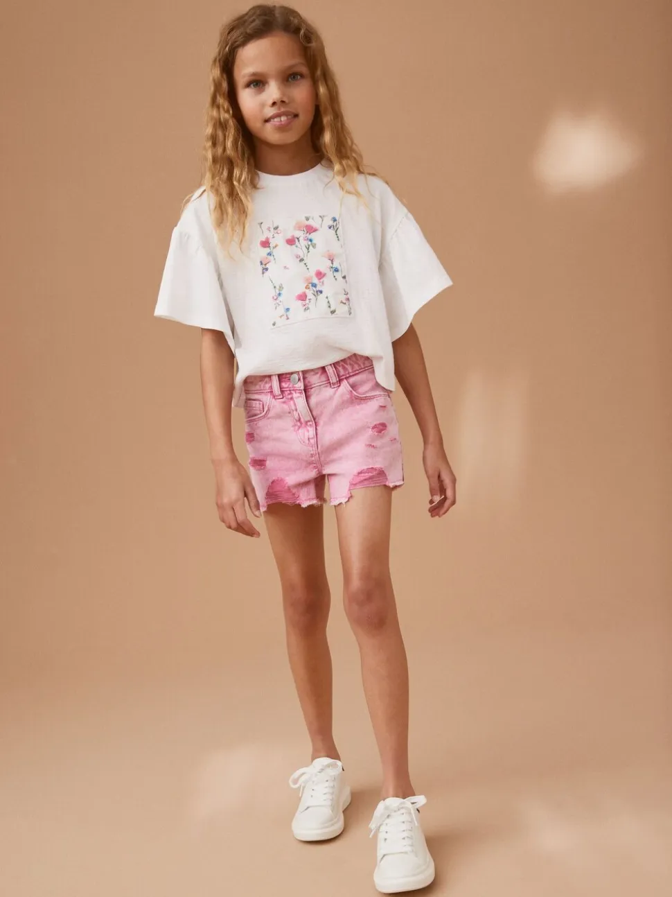 Roze - 100% katoenen shorts met gerafelde rand (3-16jr)