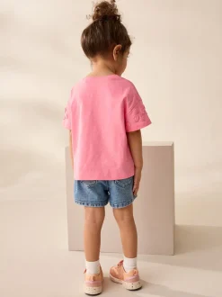 Roze - 100% katoenen T-shirt met korte mouwen en madeliefjesprint (3mnd -7jr)