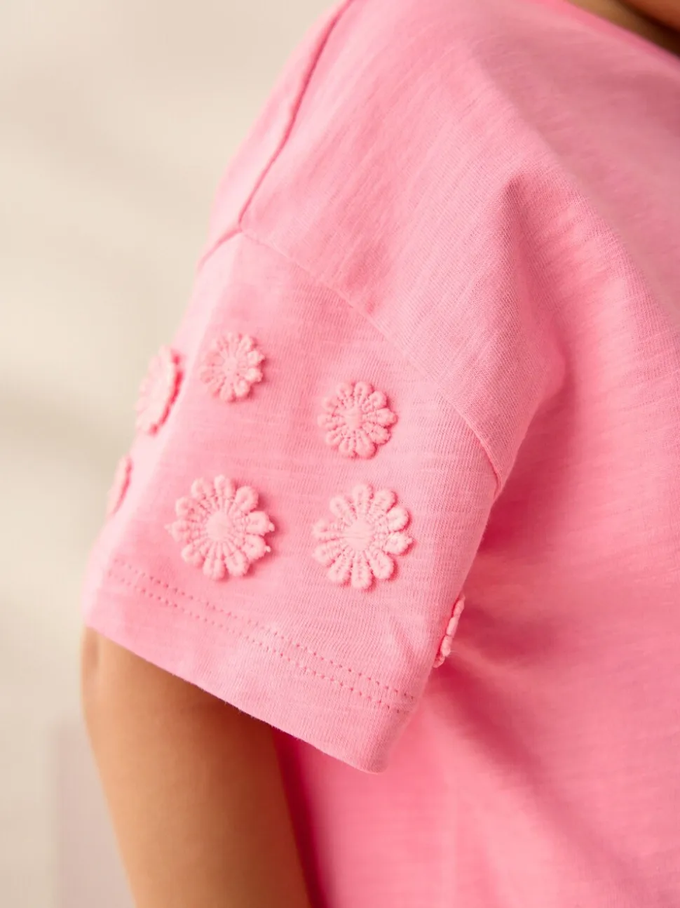 Roze - 100% katoenen T-shirt met korte mouwen en madeliefjesprint (3mnd -7jr)