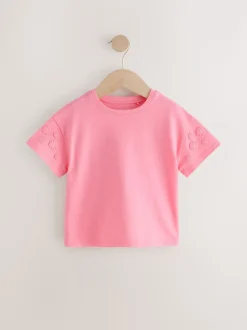 Roze - 100% katoenen T-shirt met korte mouwen en madeliefjesprint (3mnd -7jr)