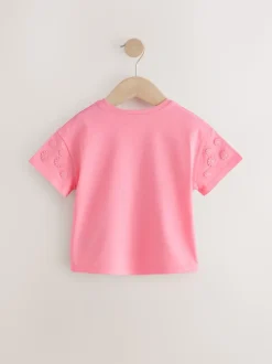 Roze - 100% katoenen T-shirt met korte mouwen en madeliefjesprint (3mnd -7jr)