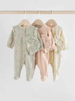 Roze - 3 Pack Baby slaappakjes met bijpassende tulbanden (0mnd-2jr)