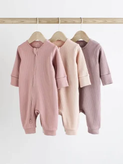 Roze - 3 Pack Baby-pyjama's met tweewegrits (0mnd -3jr)