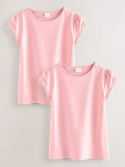 Roze - 2 -pack T-shirts met pofmouwen (3-16jaar)