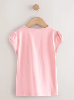 Roze - 2 -pack T-shirts met pofmouwen (3-16jaar)