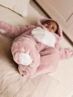 Roze - Baby pakje met konijntjes van imitatiebont (0mnd -2jr)