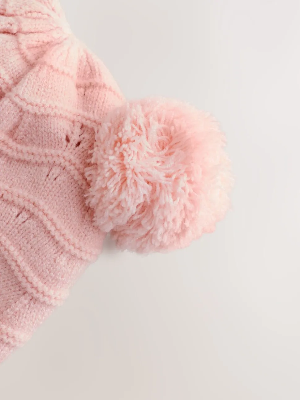 Roze - Baby Pointelle Pilotenmuts met Dubbele Pompon (0mnd-2jr)