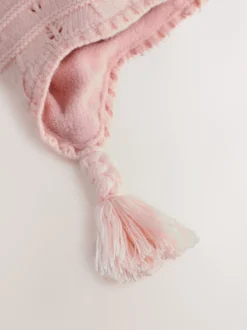 Roze - Baby Pointelle Pilotenmuts met Dubbele Pompon (0mnd-2jr)