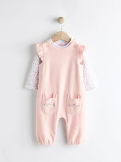 Roze - Babyset van tuinbroek en rompertje met lange mouwen (0 mnd - 2 jr)