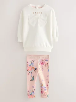 Roze - Baker by Ted Baker 2 -delige lange sweatset met strik en bloemenleggings
