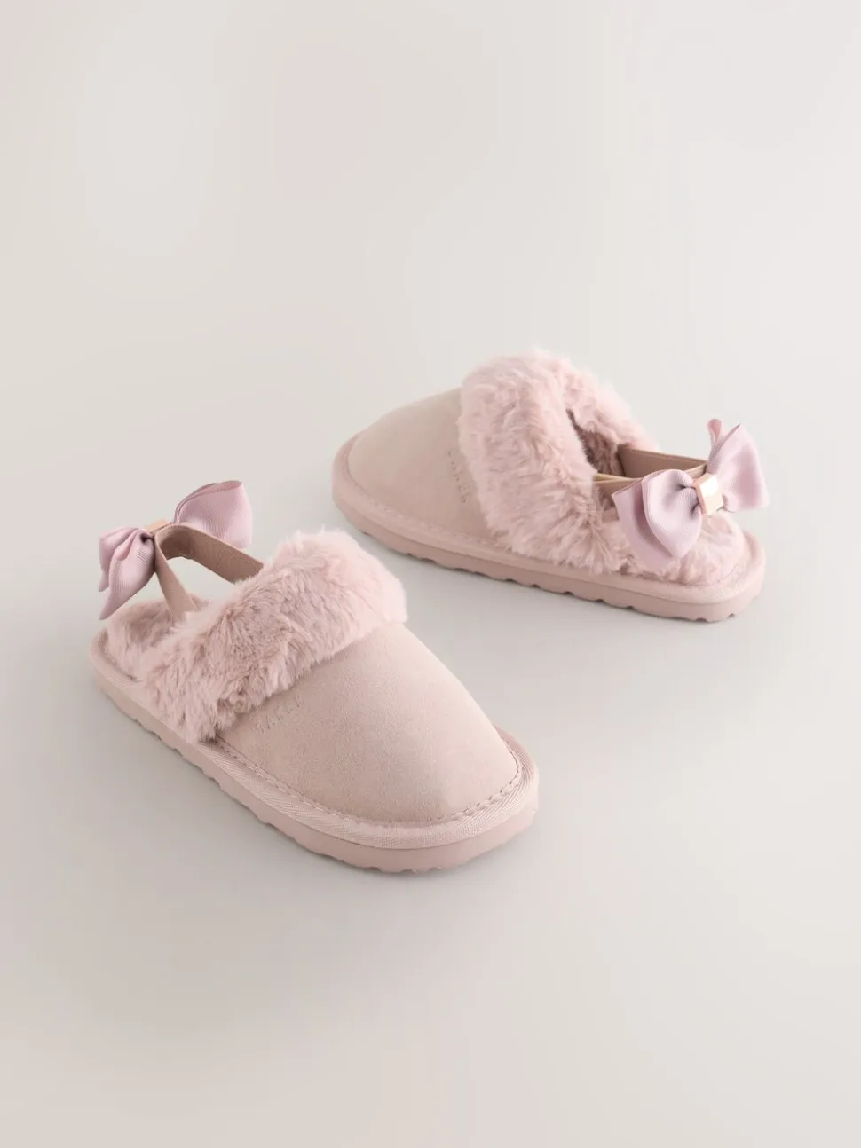 Roze - Baker by Ted Baker Meisjes suède Pantoffelmuiltjes van imitatiebont met Strik