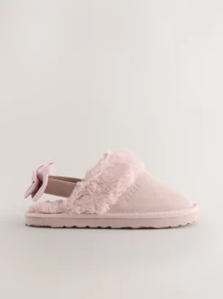 Roze - Baker by Ted Baker Meisjes suède Pantoffelmuiltjes van imitatiebont met Strik
