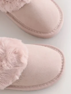 Roze - Baker by Ted Baker Meisjes suède Pantoffelmuiltjes van imitatiebont met Strik