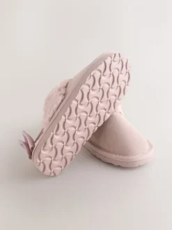 Roze - Baker by Ted Baker Meisjes suède Pantoffelmuiltjes van imitatiebont met Strik