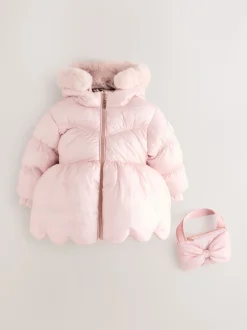 Roze - Baker by Ted Baker Regenbestendige gewatteerde jas met geschulpte rand en afneembare tas