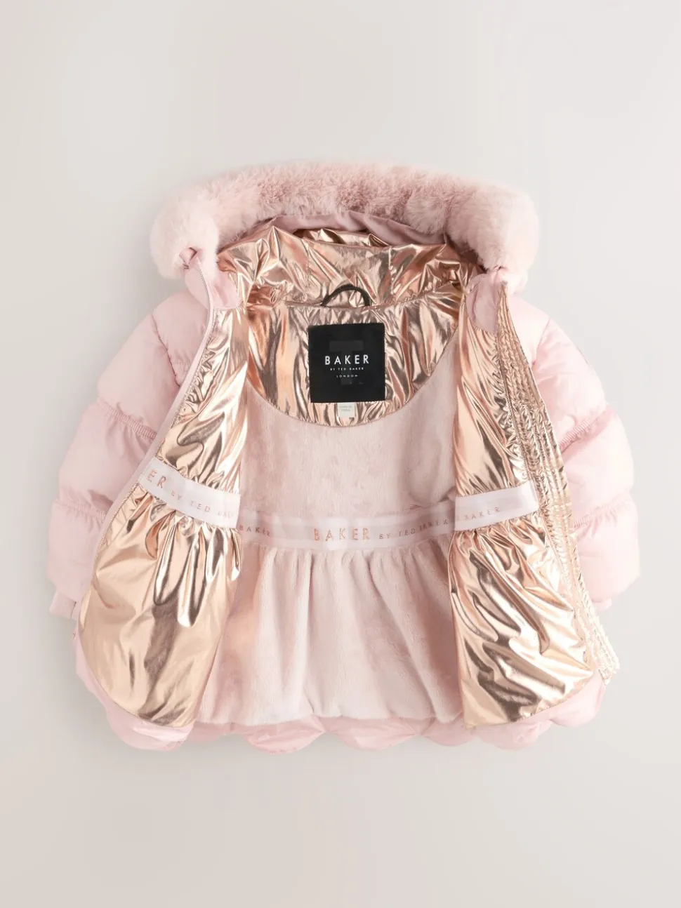 Roze - Baker by Ted Baker Regenbestendige gewatteerde jas met geschulpte rand en afneembare tas