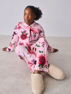 Roze - Baker by Ted Baker Floral Fleece Pyjamas Set 2 Piece