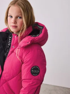 Roze - Baker by Ted Baker meisjes regenbestendige gewatteerde lange jas