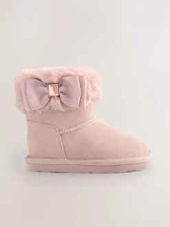 Roze - Baker by Ted Baker - Meisjespantoffels met imitatiebont en strik